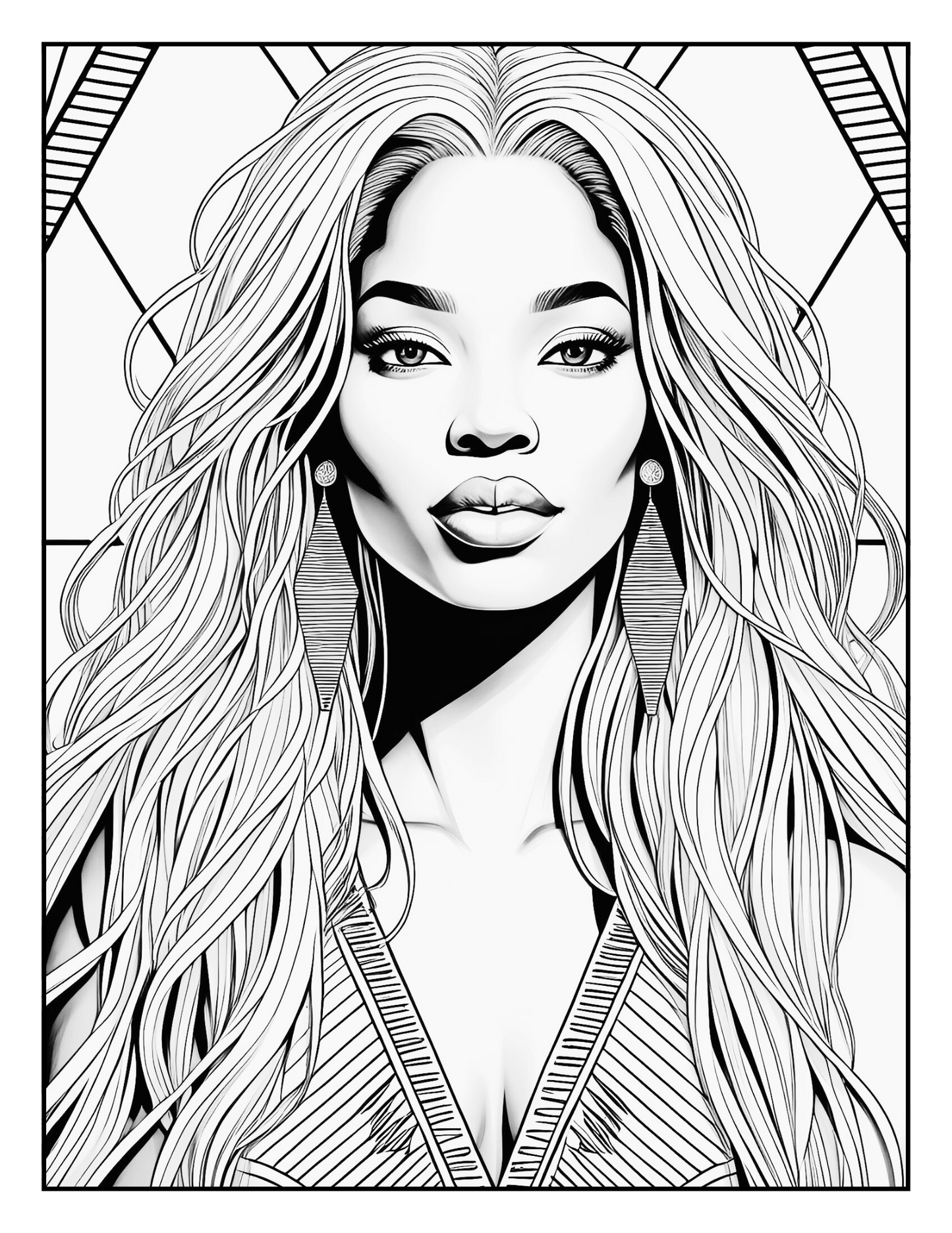 Abstract Queens: Black Women Coloring Book with Geometric Designs | Melanin Art Coloring Pages for Adults | Digital Download
