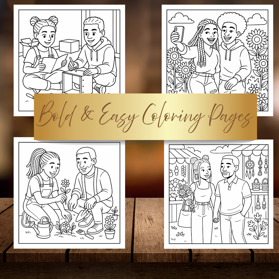 Cozy Love Romance Coloring Book | Bold & Easy Black Couples Coloring Pages | Stress Relief, Self Care & Relaxation for Adults