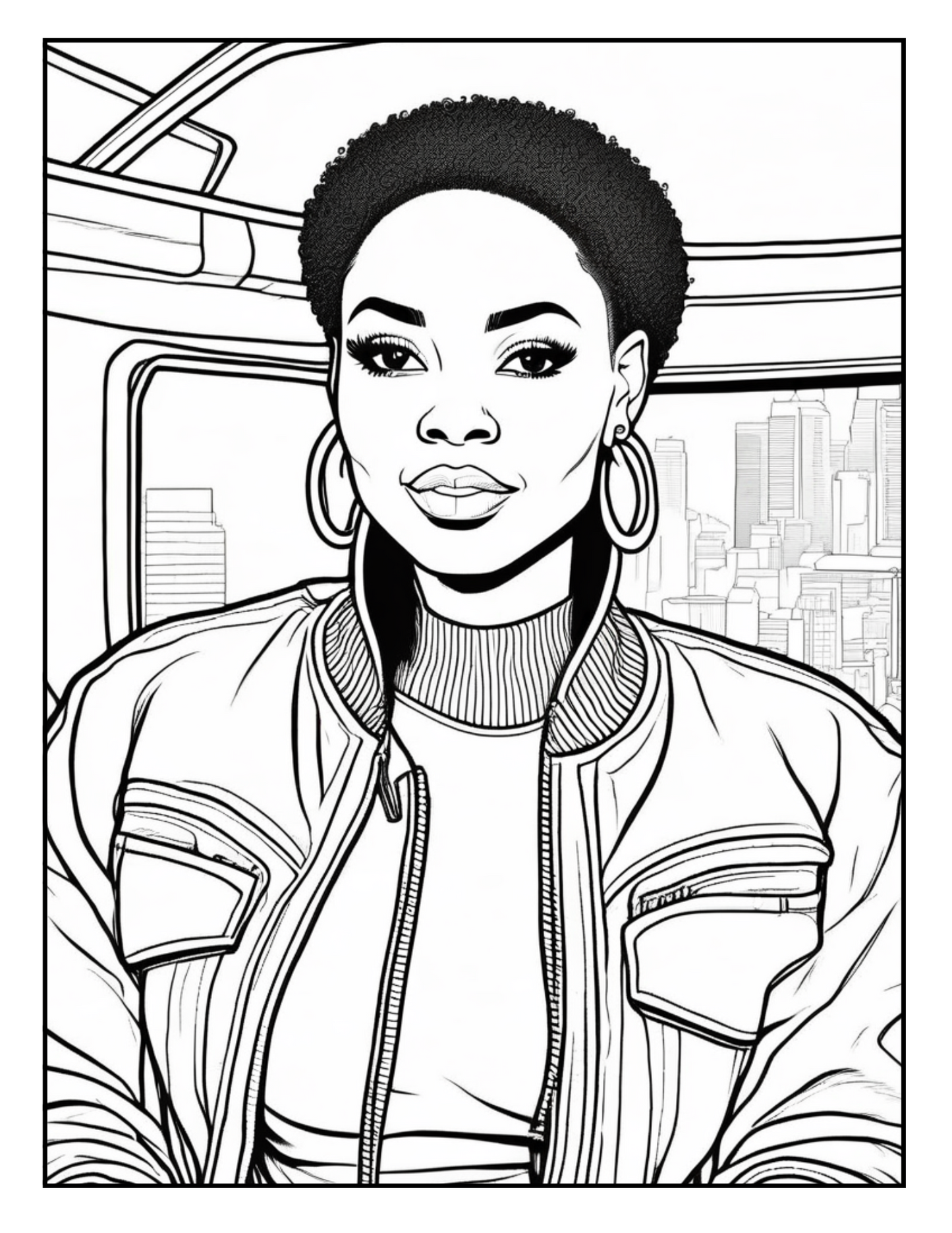 90s Black Women Coloring Pages | Retro Fashion, Hoop Earrings & Boombox Designs | 25 Printable Sheets