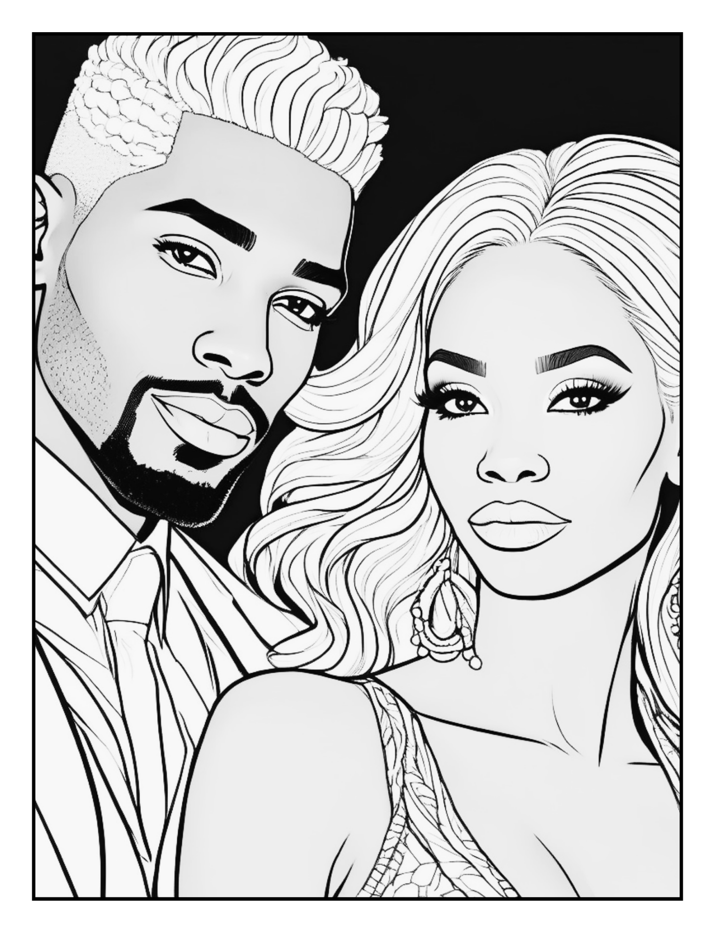 Black Couples Coloring Book for Adults, Mindful Self-Care, Relationship Therapy, Black Love Art Printable