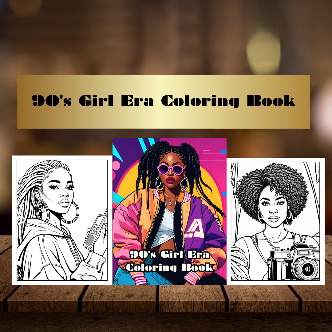 90s Black Women Coloring Pages | Retro Fashion, Hoop Earrings & Boombox Designs | 25 Printable Sheets