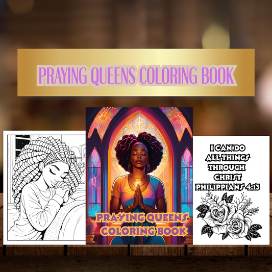 Praying Queens Coloring Book | Black Women Coloring Pages w/ Scriptures | Christian Digital Download | Faith-Based Self-Care Art
