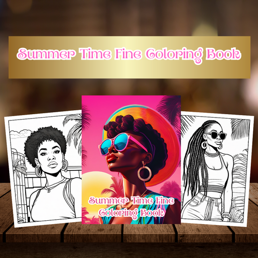 Black Women Summer Vibes Coloring Pages | Melanin Beauty, Afro Hairstyles, Swimsuits & Sun | Fun Digital Download for Relaxation