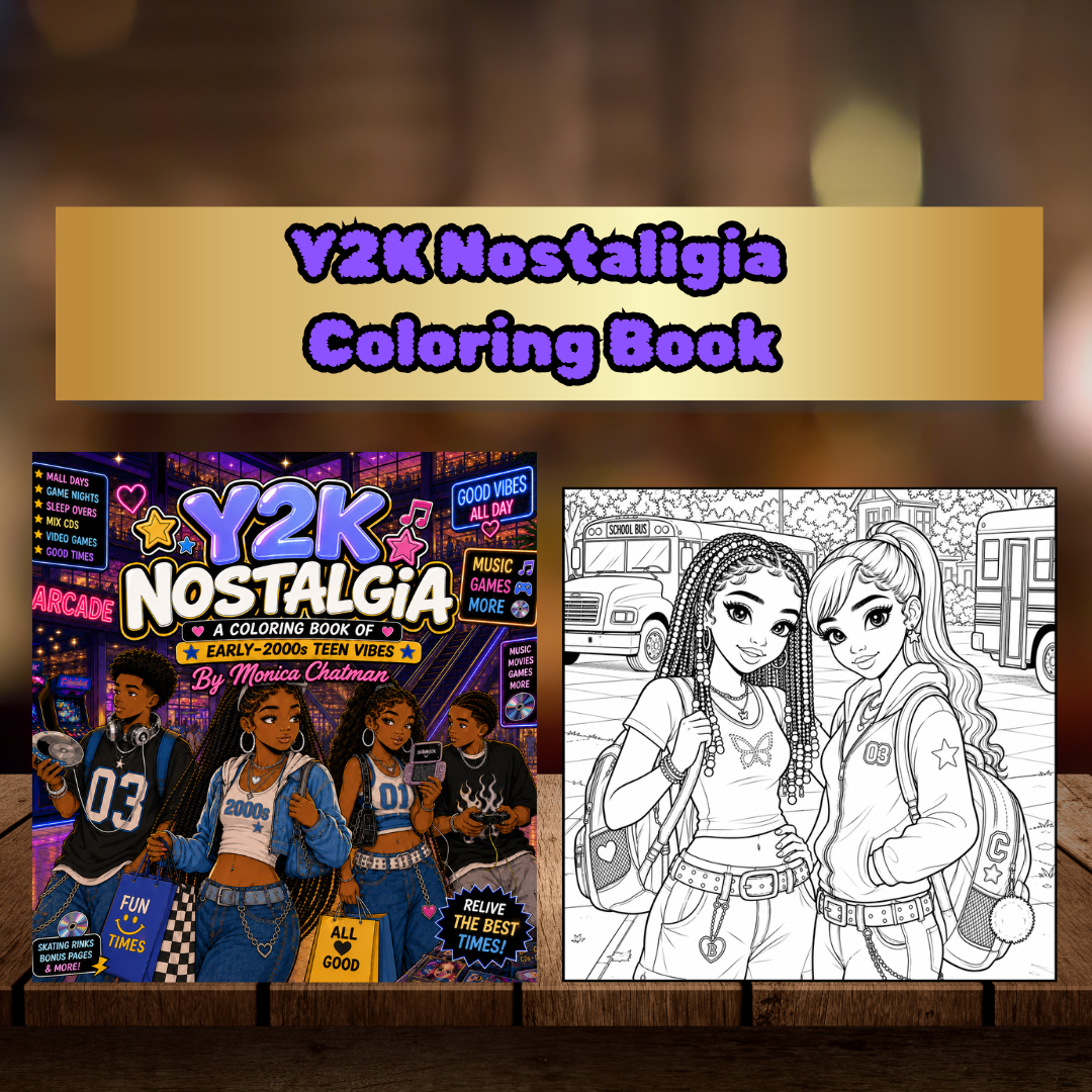 Y2K Nostalgia A Coloring Book of Early-2000s Teen Vibes Featuring Mall Days, Game Nights, Sleepovers & Good Vibes Digital Download