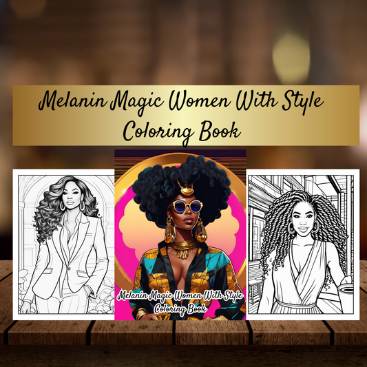 Women With Style Digital Coloring Book|Stylish Black Women in Pant Suits and Dresses | Fashion Coloring Pages for Relaxation and Creativity