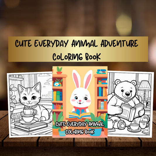 Cute Everyday Animal Adventure Coloring Book| Bold and Easy Coloring Pages| Digital Download| Cute Baby Animals|Printable Pages