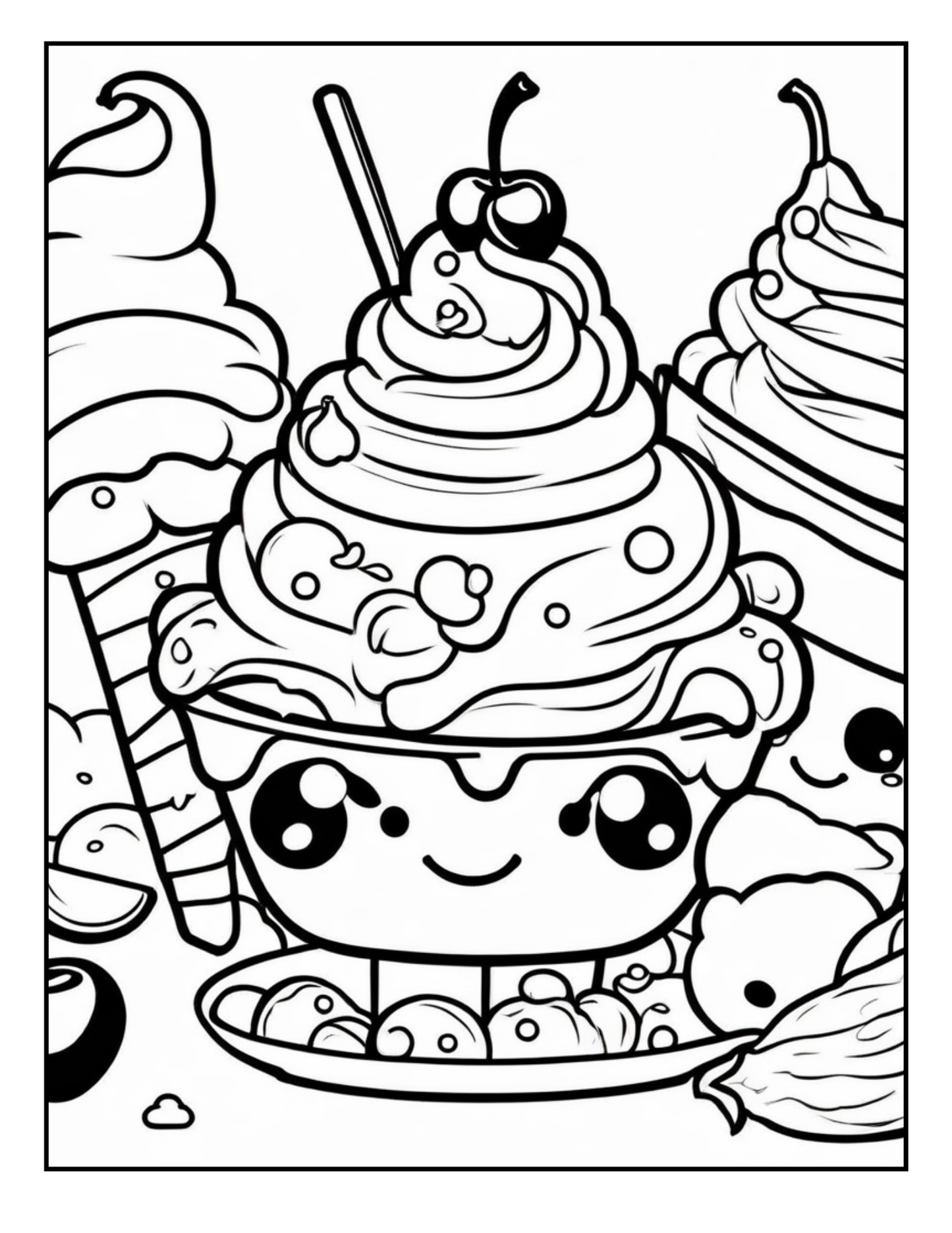 Sweet Treats: Kawaii Styled Dessert Coloring Book| Kawaii| Cute Kawaii| Dessert| Digital Download| Printable Coloring Pages|