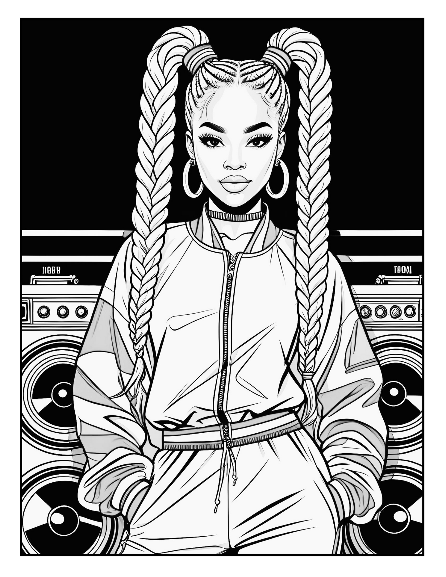 90s Black Women Coloring Pages | Retro Fashion, Hoop Earrings & Boombox Designs | 25 Printable Sheets