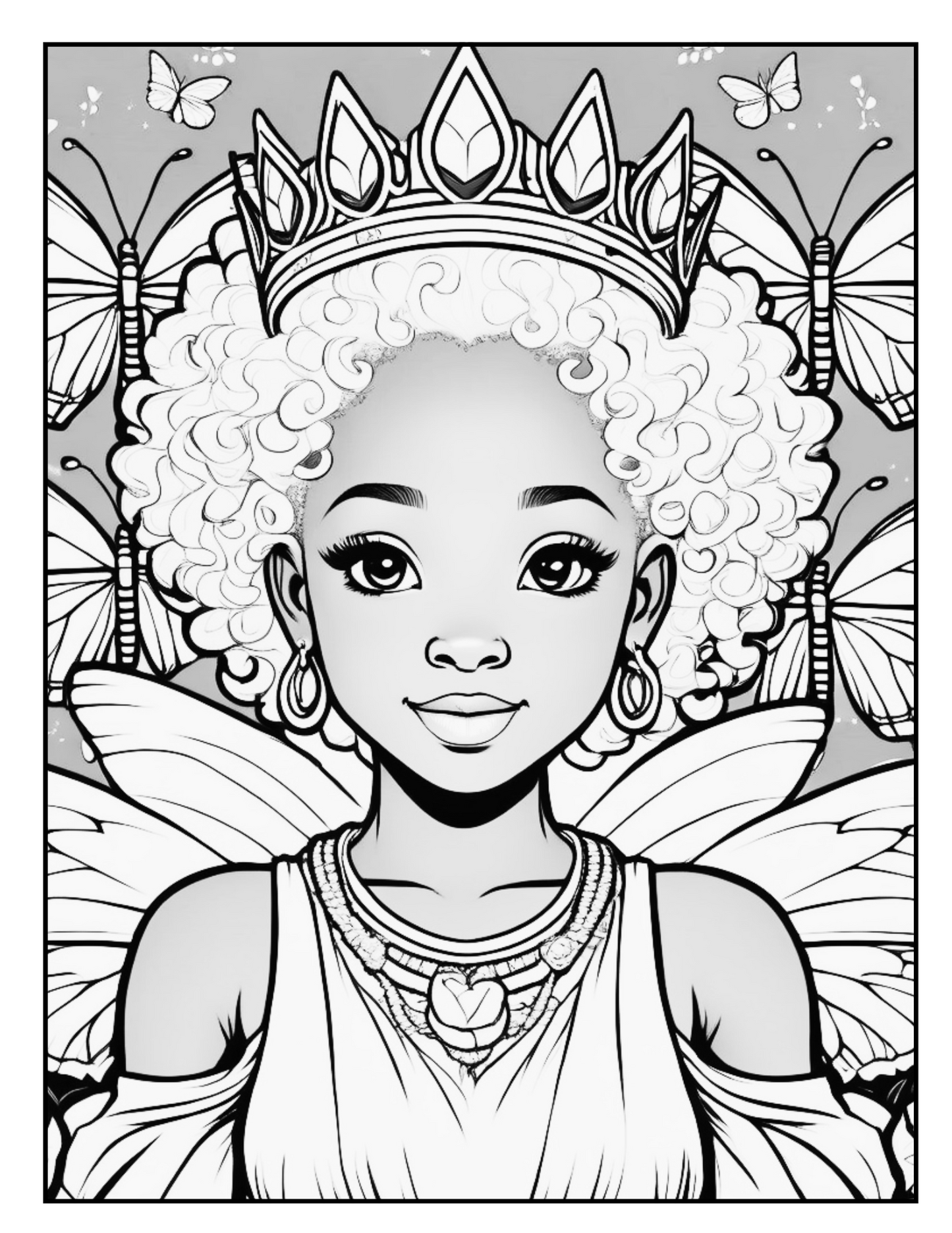 Royal Black Princess Coloring Book: African American Girls' Magical Adventures | Diverse Fairy Tale Illustrations | Printable PDF for Kids