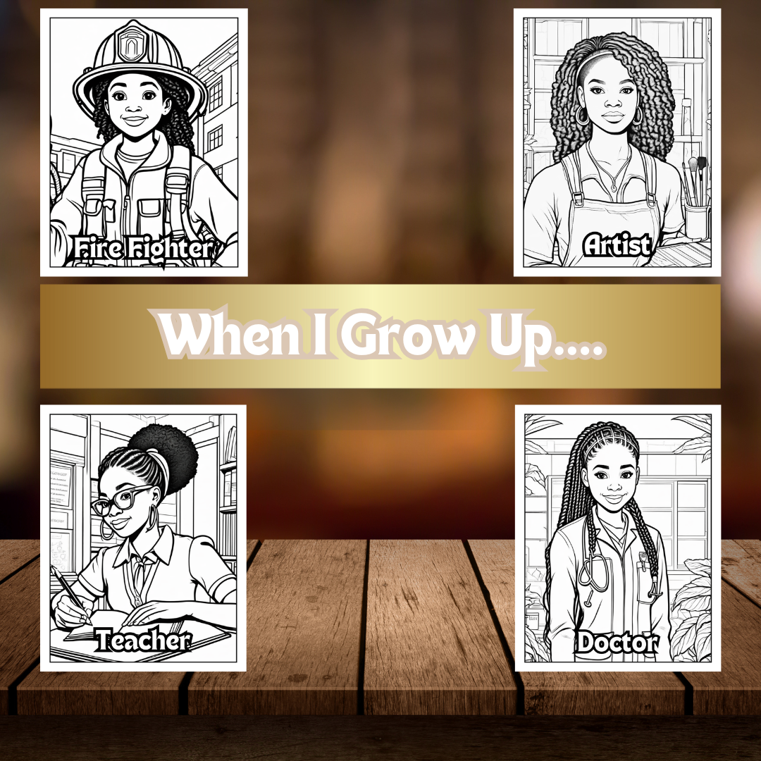 Black Girl Career Coloring Book Digital Download – Printable Pages, Future Careers for Young Black Girls, PDF Coloring Activity