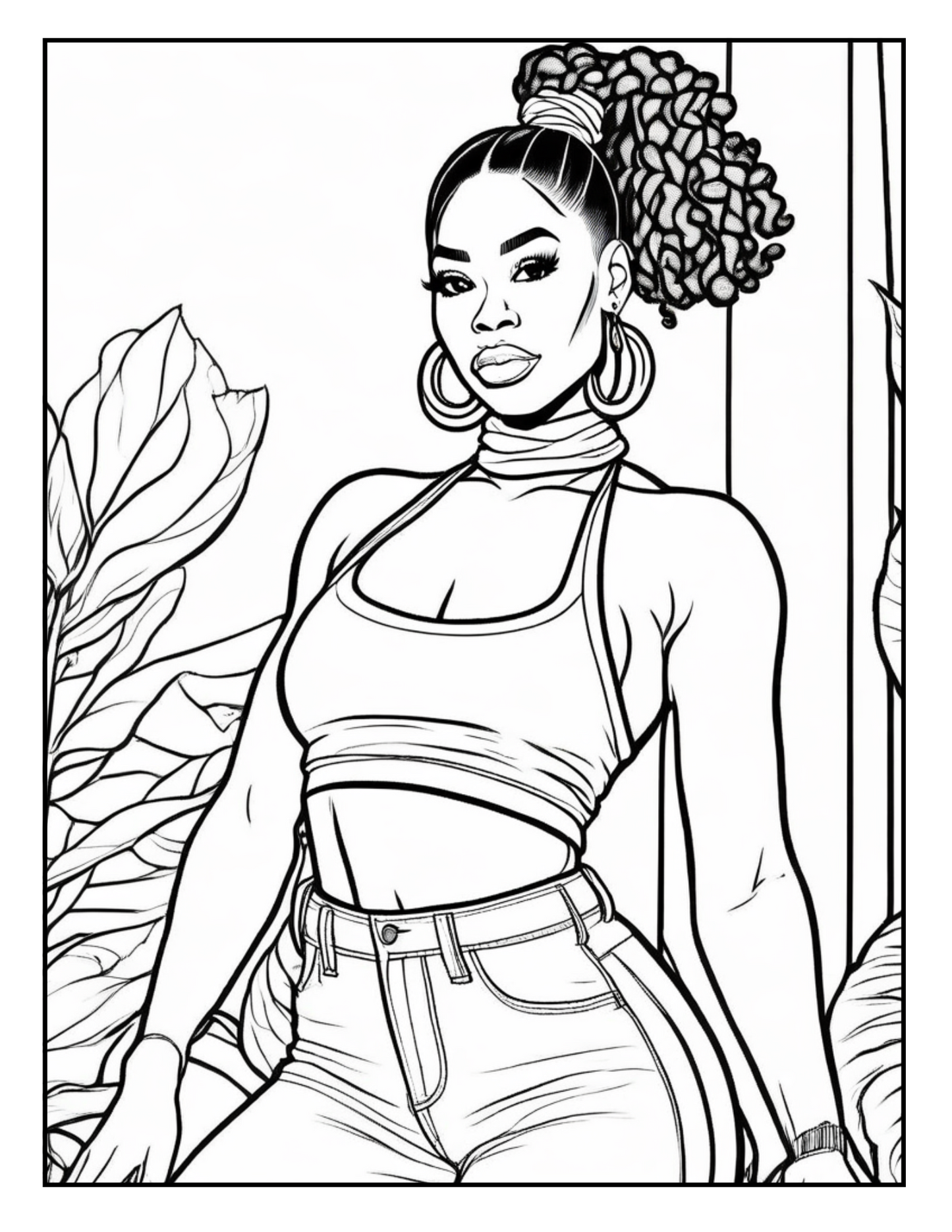 90s Black Women Coloring Pages | Retro Fashion, Hoop Earrings & Boombox Designs | 25 Printable Sheets