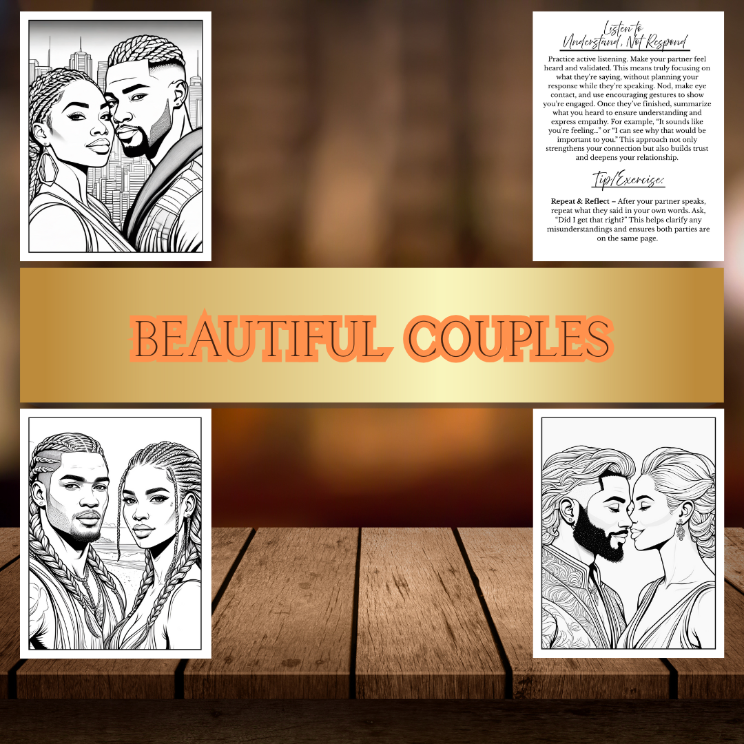 Black Couples Coloring Book for Adults, Mindful Self-Care, Relationship Therapy, Black Love Art Printable