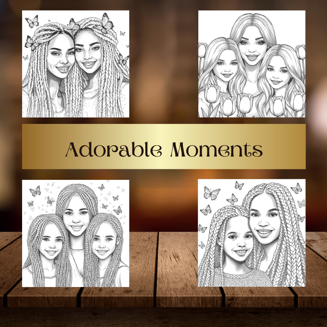 Mother and Daughter Coloring Pages| Digital Download for Moms & Daughters| Inspirational Fun Family Activities| Printable Coloring Book