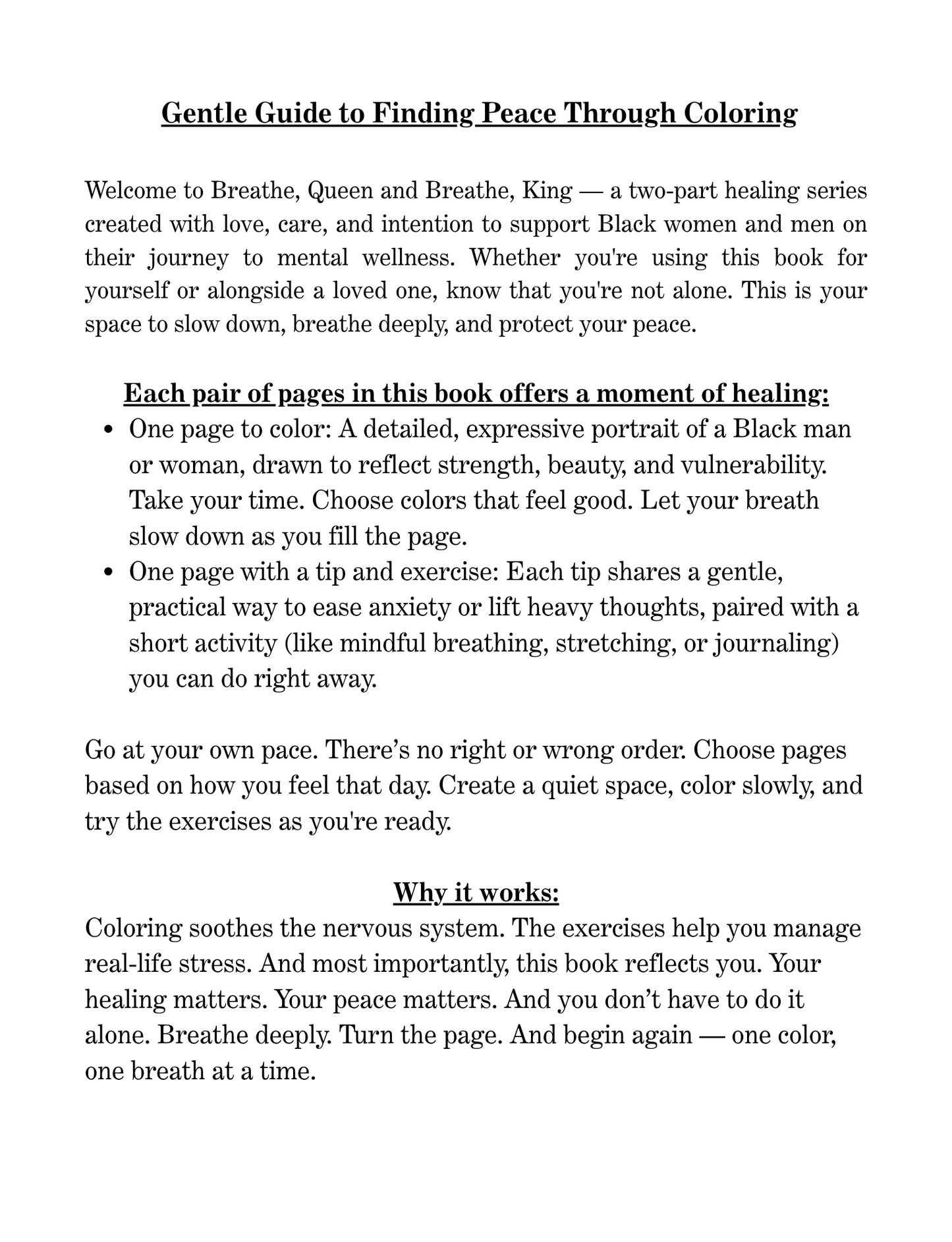 Breathe, King A Safe Space for Men to Breathe, Heal, and Be Still A Mindful Coloring Book for Black Men Managing Anxiety with Strength