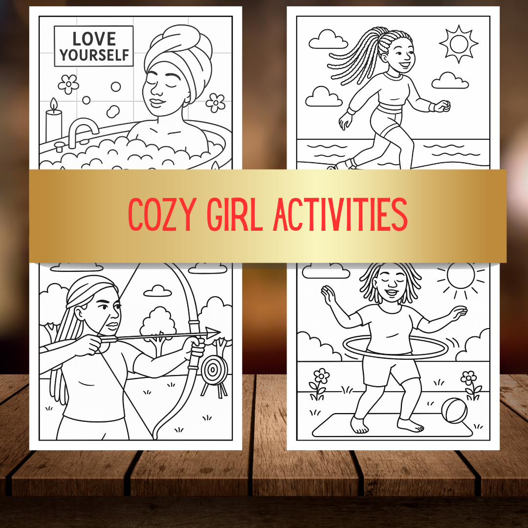 Cozy Girl Activities Coloring Book | Bold & Easy Stress Relief, Self Care & Relaxation for Adults