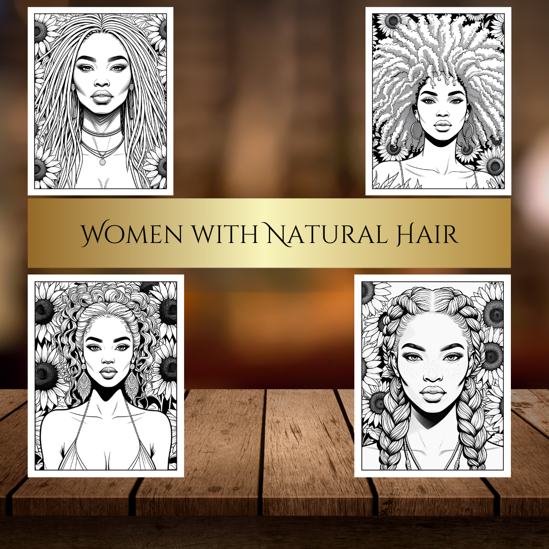 Natural Hair Coloring Book for Black Women | Afro, Curls, Braids & Locs | Relaxing Self-Care & Fun Pages for All Ages – Digital Download