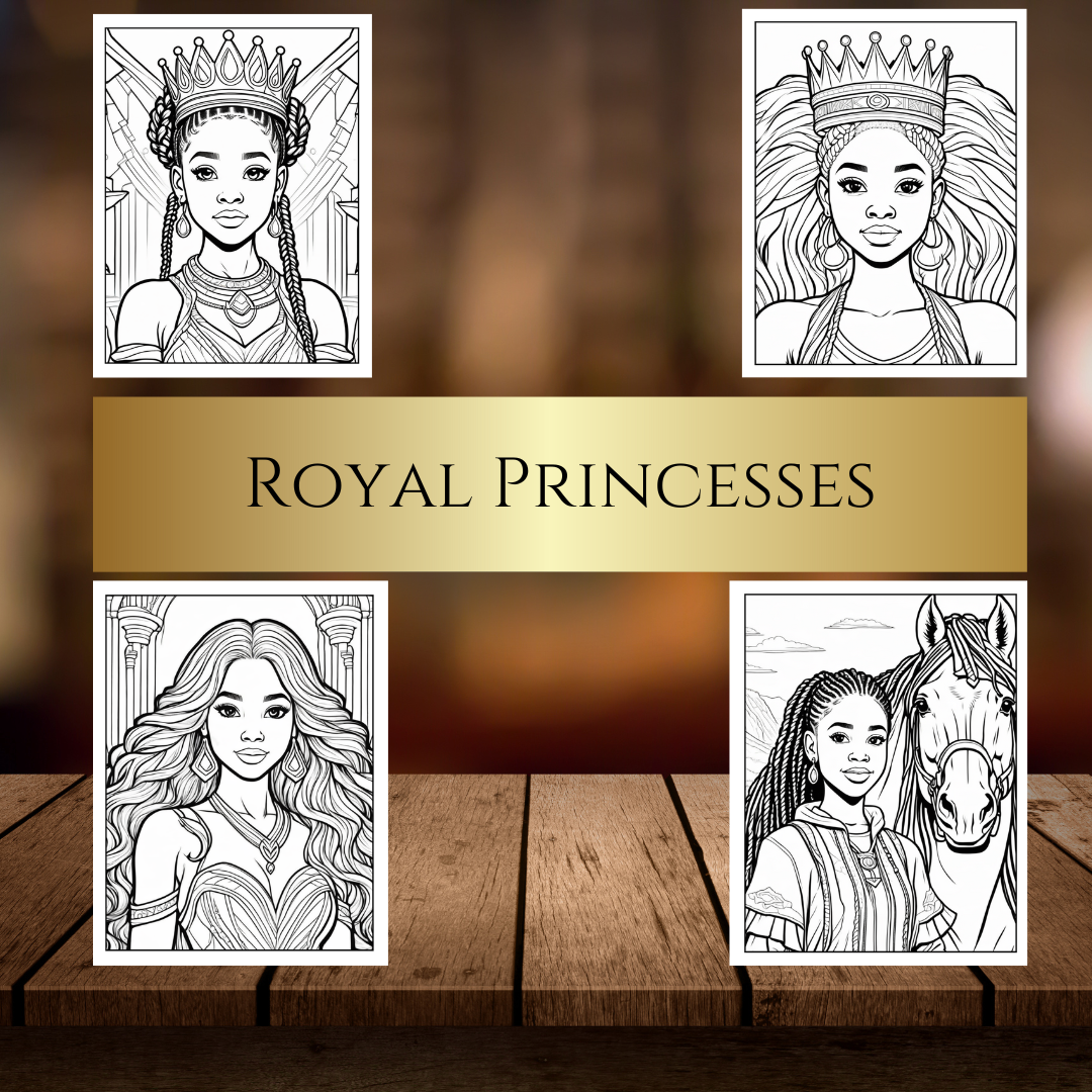 Royal Black Princess Coloring Book: African American Girls' Magical Adventures | Diverse Fairy Tale Illustrations | Printable PDF for Kids