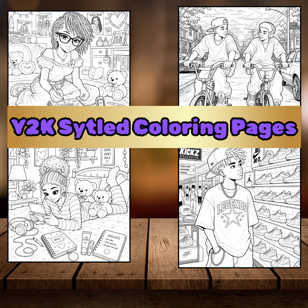 Y2K Nostalgia A Coloring Book of Early-2000s Teen Vibes Featuring Mall Days, Game Nights, Sleepovers & Good Vibes Digital Download