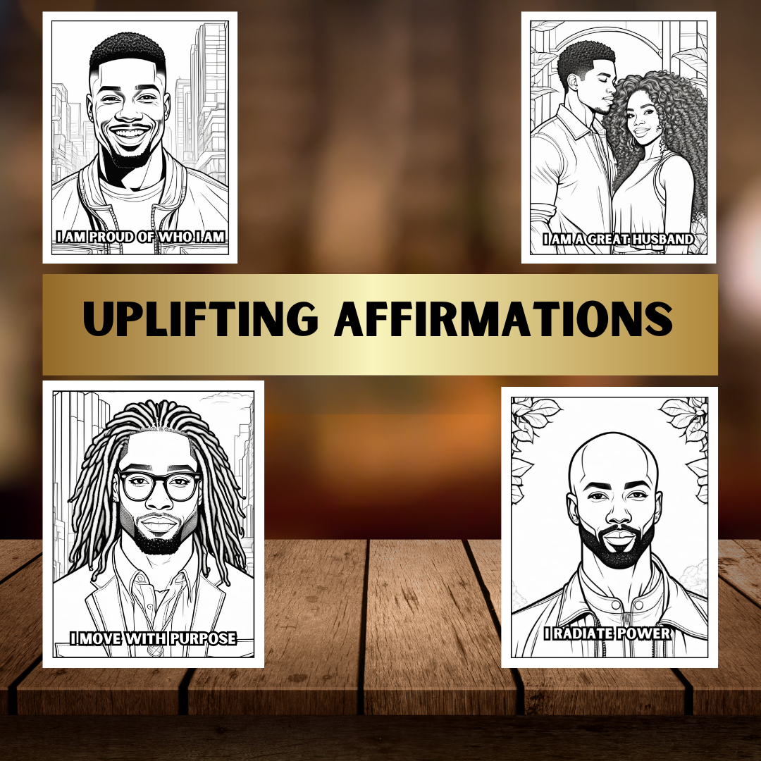 Black Men Affirmations Coloring Book | Stress Relief & Motivation | Positive Quotes for Confidence & Self-Care