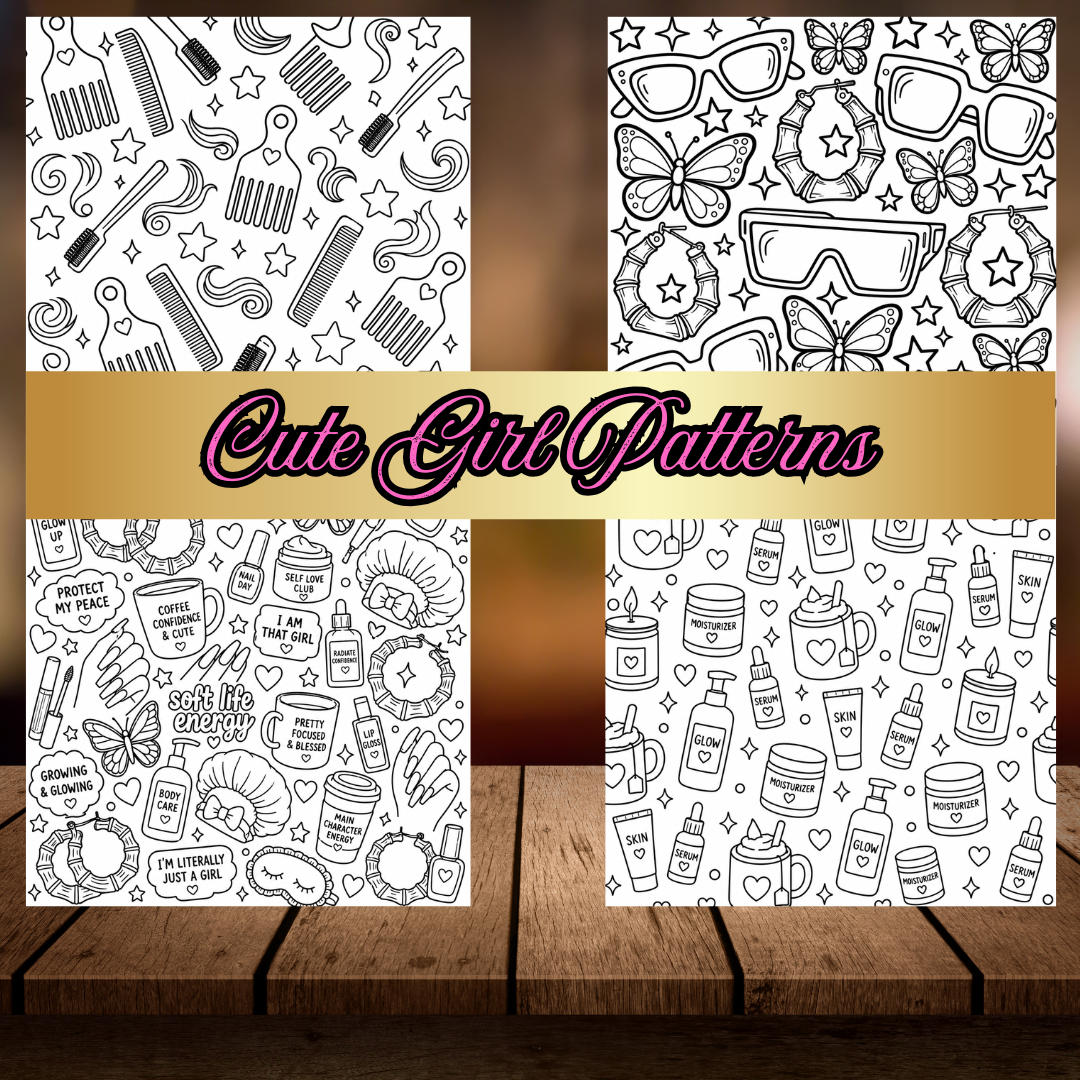 Girly Pattern Vibes Coloring Book Cute, Cozy & Trendy Patterns for Relaxation and Creativity Digital Download