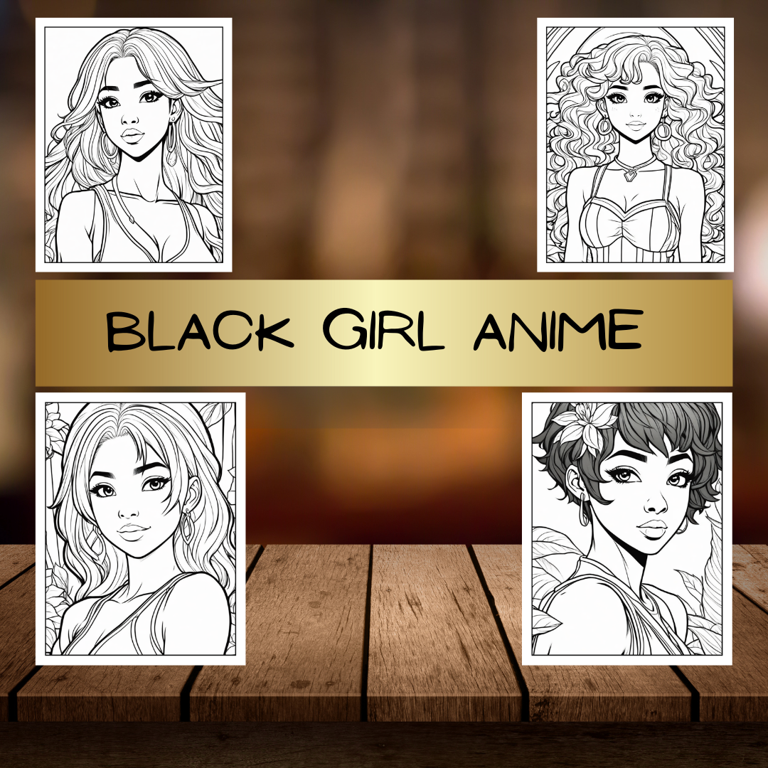 Black Anime Girl Coloring Pages | Melanin Kawaii Digital Download | Cute Afro Anime Aesthetic Coloring Book for Kids & Adults