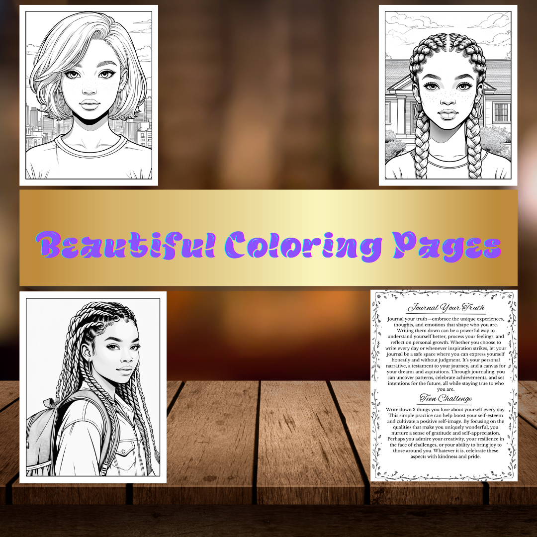 Teen Girl Coloring Book | Digital Anxiety Relief | Mental Health Activities | Black Girl Coloring Pages | Digital Download| Manage Stress