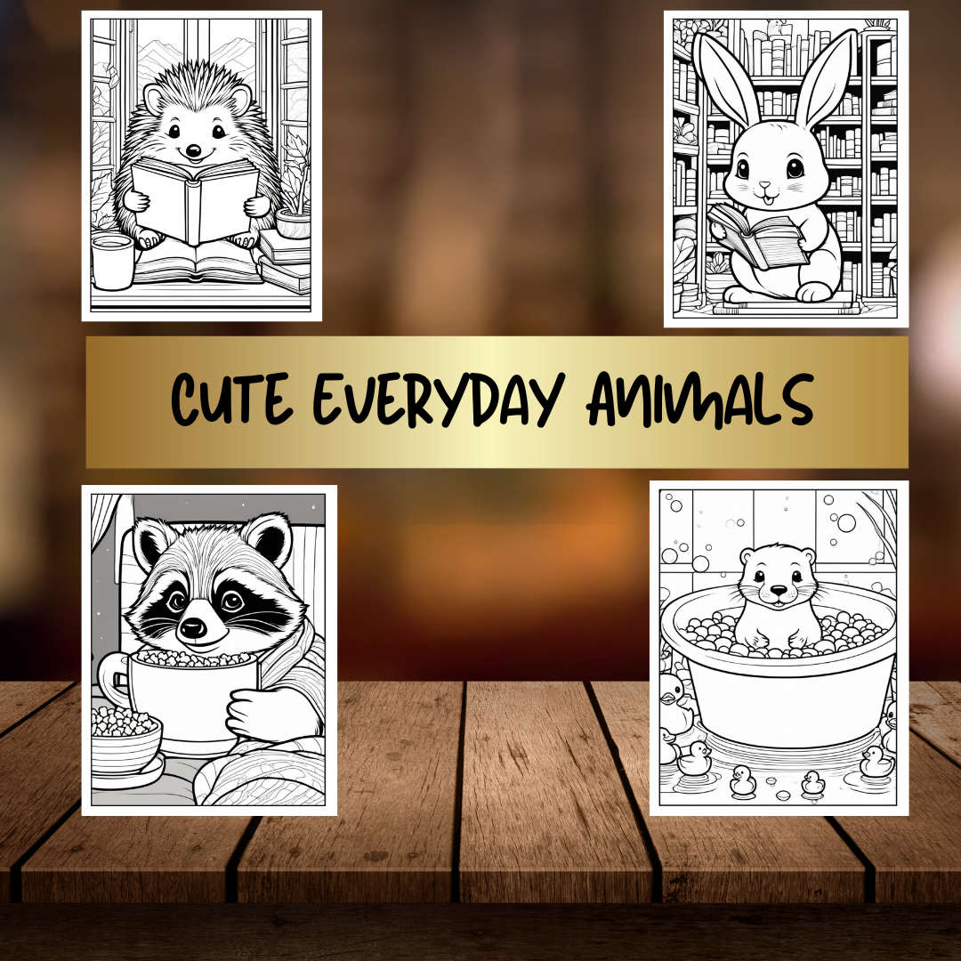 Cute Everyday Animal Adventure Coloring Book| Bold and Easy Coloring Pages| Digital Download| Cute Baby Animals|Printable Pages