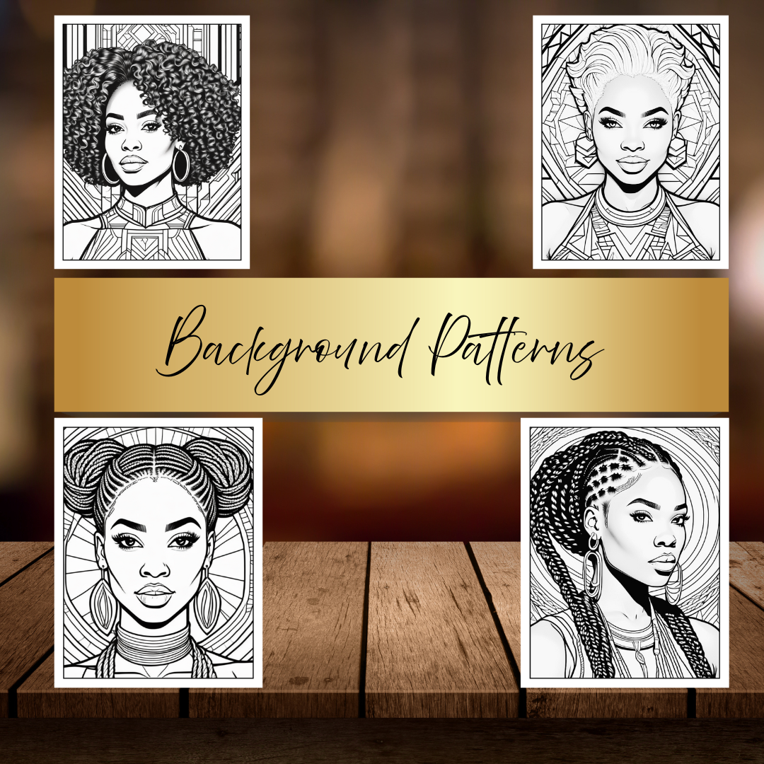 Abstract Queens: Black Women Coloring Book with Geometric Designs | Melanin Art Coloring Pages for Adults | Digital Download