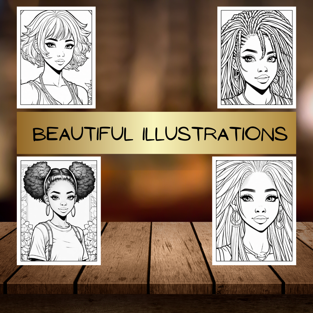 Black Anime Girl Coloring Pages | Melanin Kawaii Digital Download | Cute Afro Anime Aesthetic Coloring Book for Kids & Adults