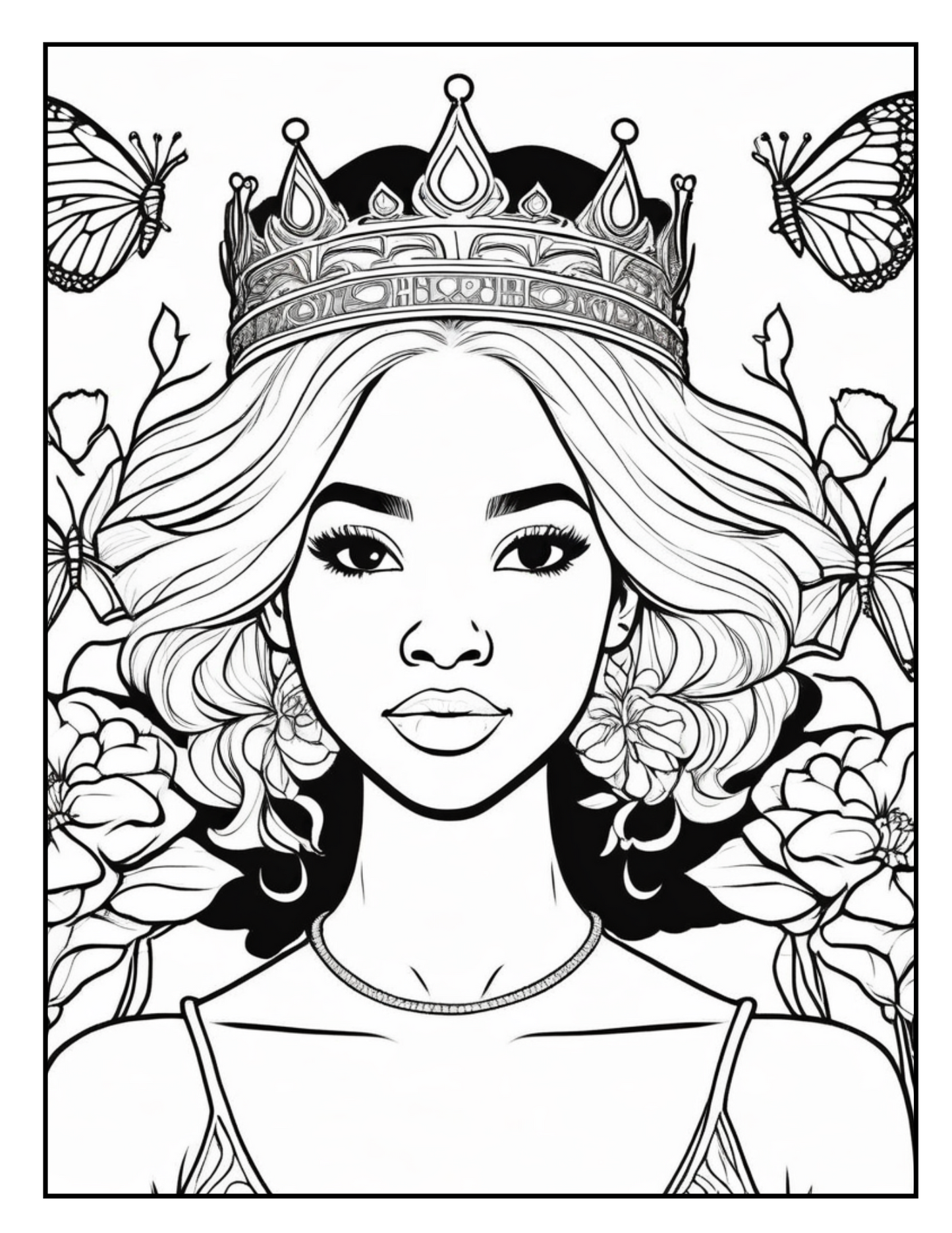 Royal Black Princess Coloring Book: African American Girls' Magical Adventures | Diverse Fairy Tale Illustrations | Printable PDF for Kids
