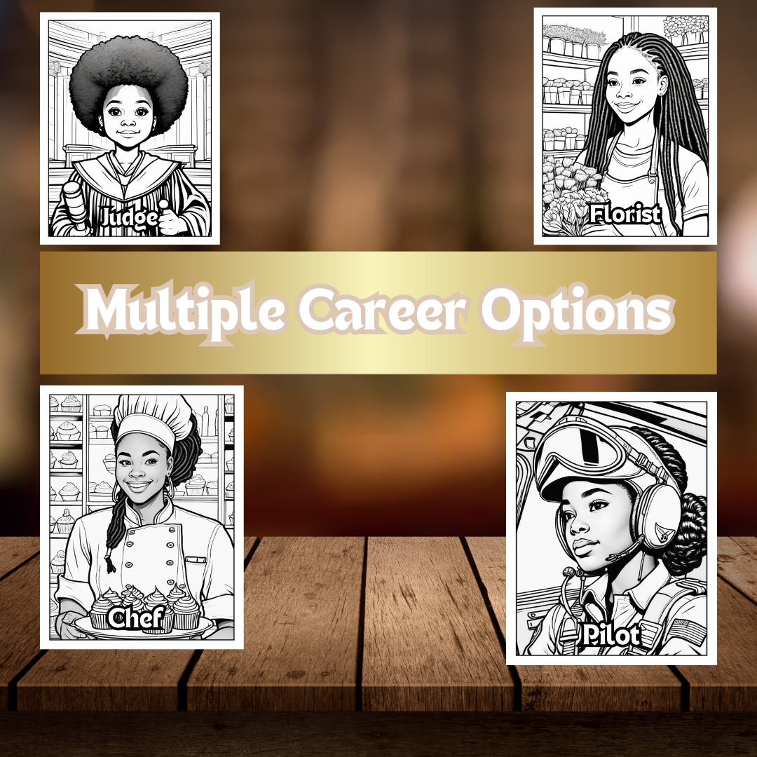 Black Girl Career Coloring Book Digital Download – Printable Pages, Future Careers for Young Black Girls, PDF Coloring Activity