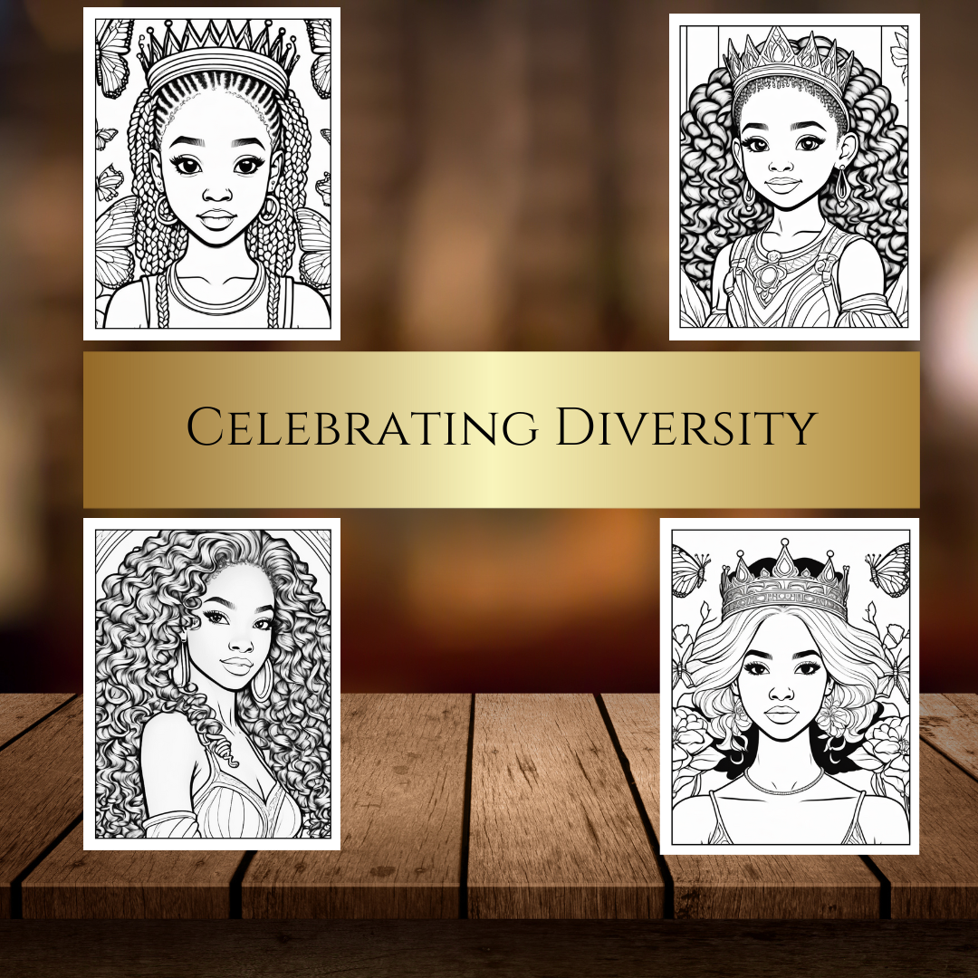 Royal Black Princess Coloring Book: African American Girls' Magical Adventures | Diverse Fairy Tale Illustrations | Printable PDF for Kids
