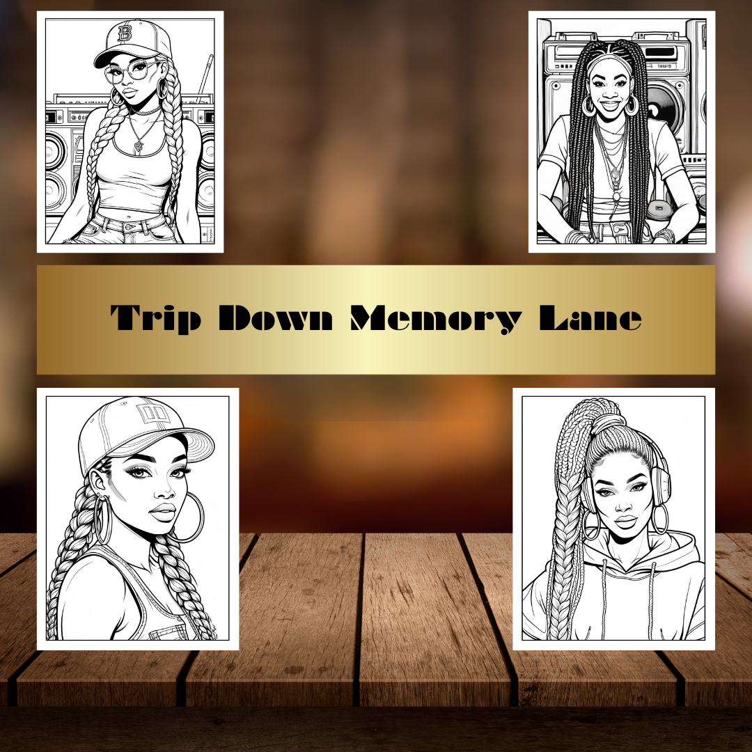 90s Black Women Coloring Pages | Retro Fashion, Hoop Earrings & Boombox Designs | 25 Printable Sheets