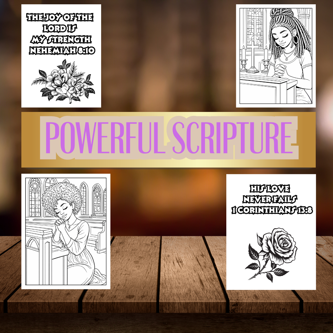Praying Queens Coloring Book | Black Women Coloring Pages w/ Scriptures | Christian Digital Download | Faith-Based Self-Care Art