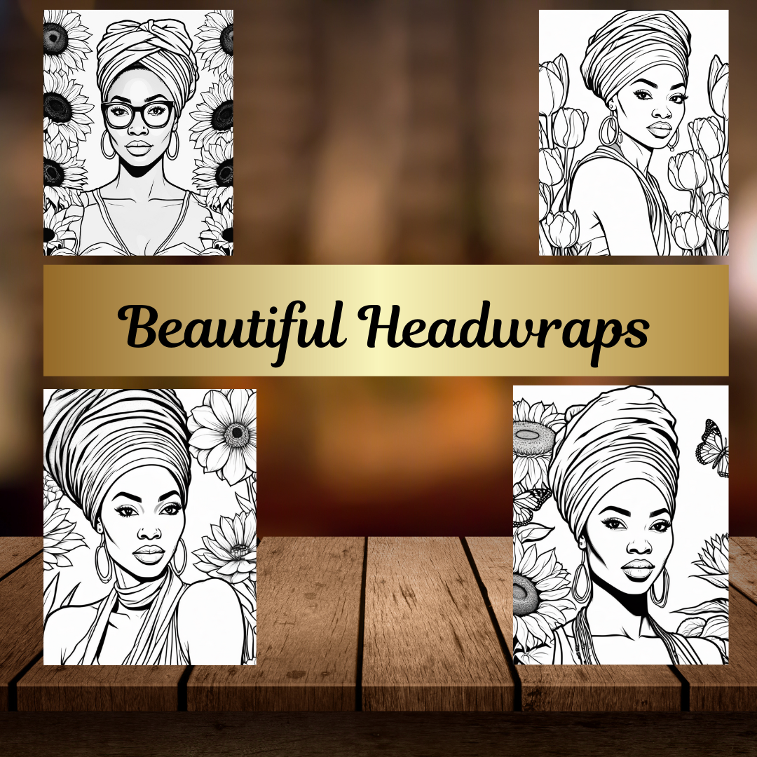 Black Women Headwrap Coloring Book | African American Women | Headscarf Fashion | Natural Hair Coloring Pages | Digital Download