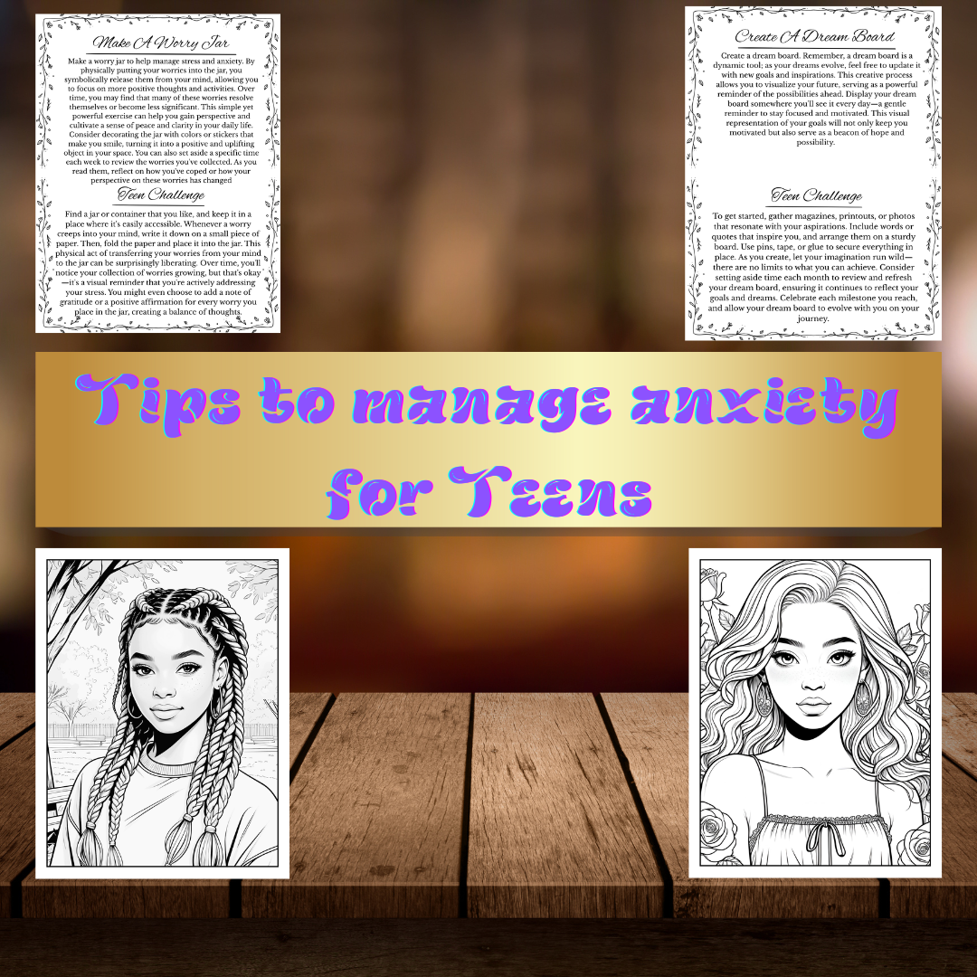 Teen Girl Coloring Book | Digital Anxiety Relief | Mental Health Activities | Black Girl Coloring Pages | Digital Download| Manage Stress