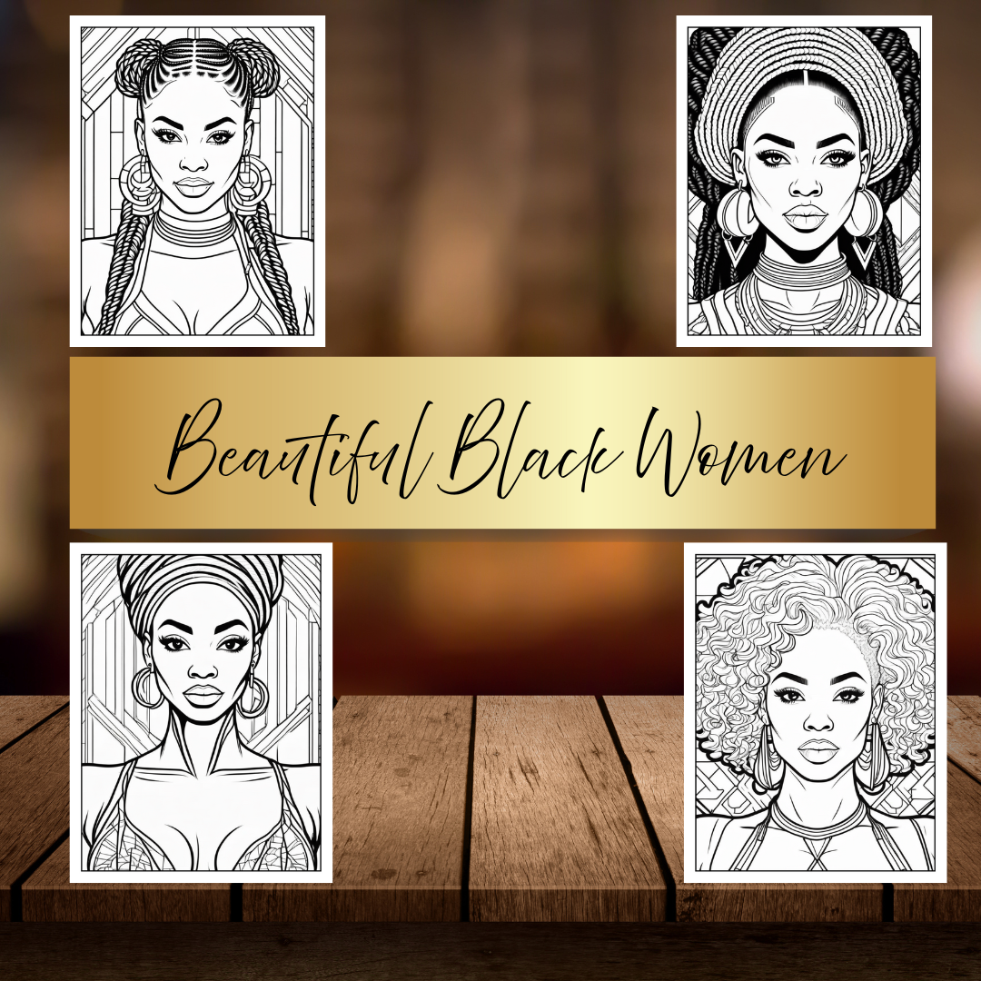 Abstract Queens: Black Women Coloring Book with Geometric Designs | Melanin Art Coloring Pages for Adults | Digital Download