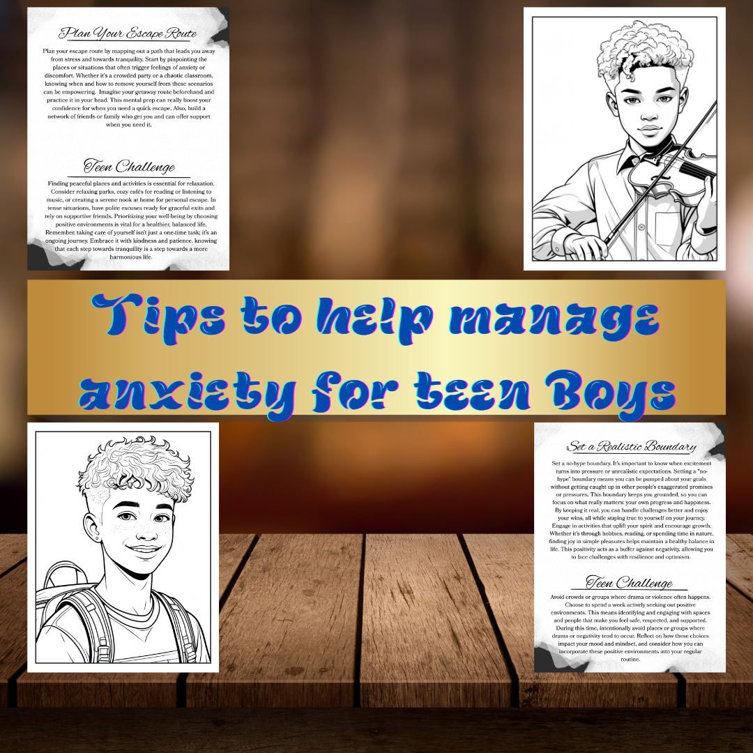 Teen Boy Coloring Book | Digital Mental Health Tools | Black Boy Coloring Pages | Therapy Tips & Challenges | Digital Download