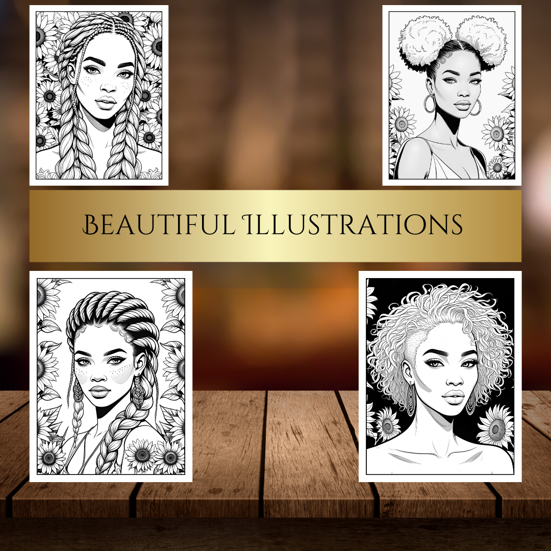 Natural Hair Coloring Book for Black Women | Afro, Curls, Braids & Locs | Relaxing Self-Care & Fun Pages for All Ages – Digital Download