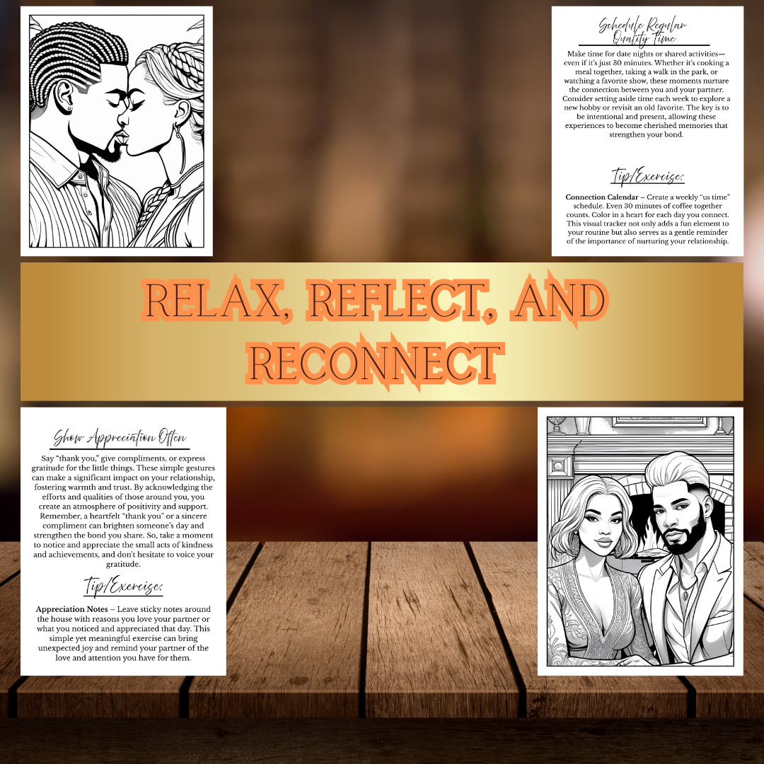 Black Couples Coloring Book for Adults, Mindful Self-Care, Relationship Therapy, Black Love Art Printable