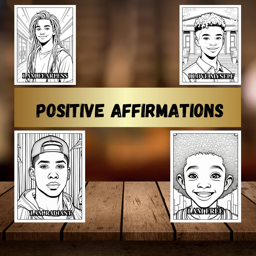 Black Boy Affirmation Coloring Book | Empowering Positive Words|Fun Coloring Pages| Boost Confidence and Self-Esteem | Digital Download
