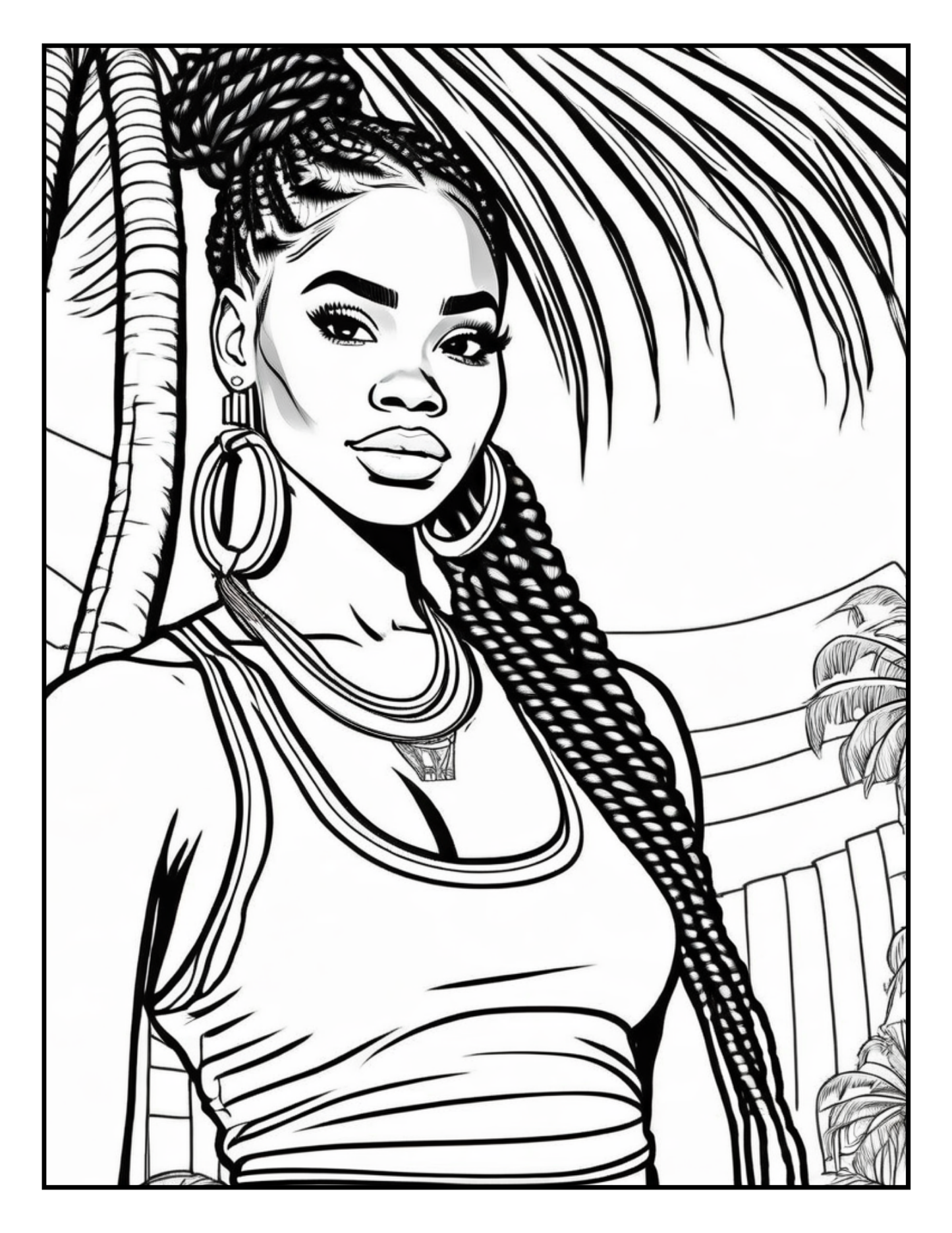 Black Women Summer Vibes Coloring Pages | Melanin Beauty, Afro Hairstyles, Swimsuits & Sun | Fun Digital Download for Relaxation