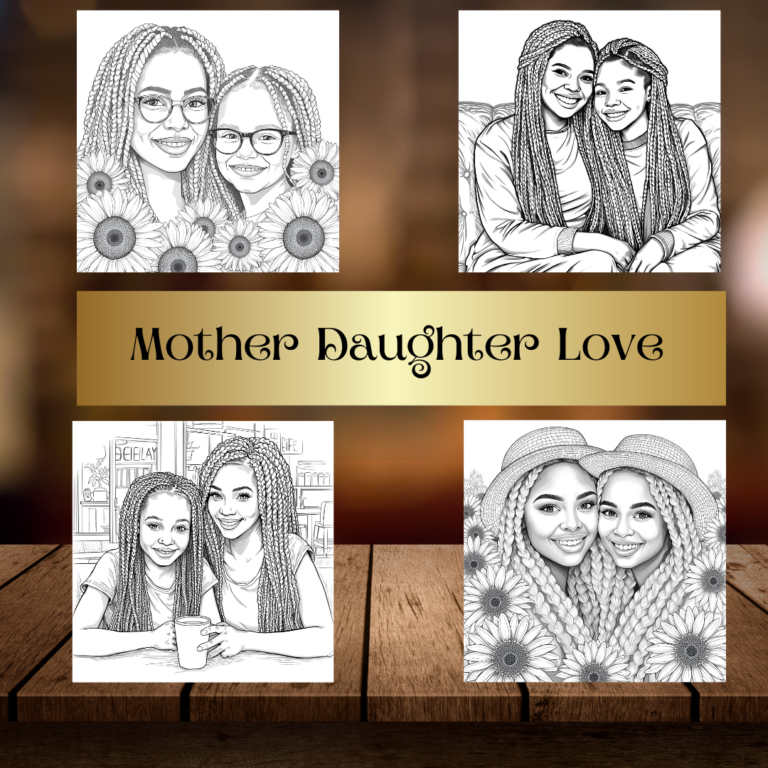 Mother and Daughter Coloring Pages| Digital Download for Moms & Daughters| Inspirational Fun Family Activities| Printable Coloring Book