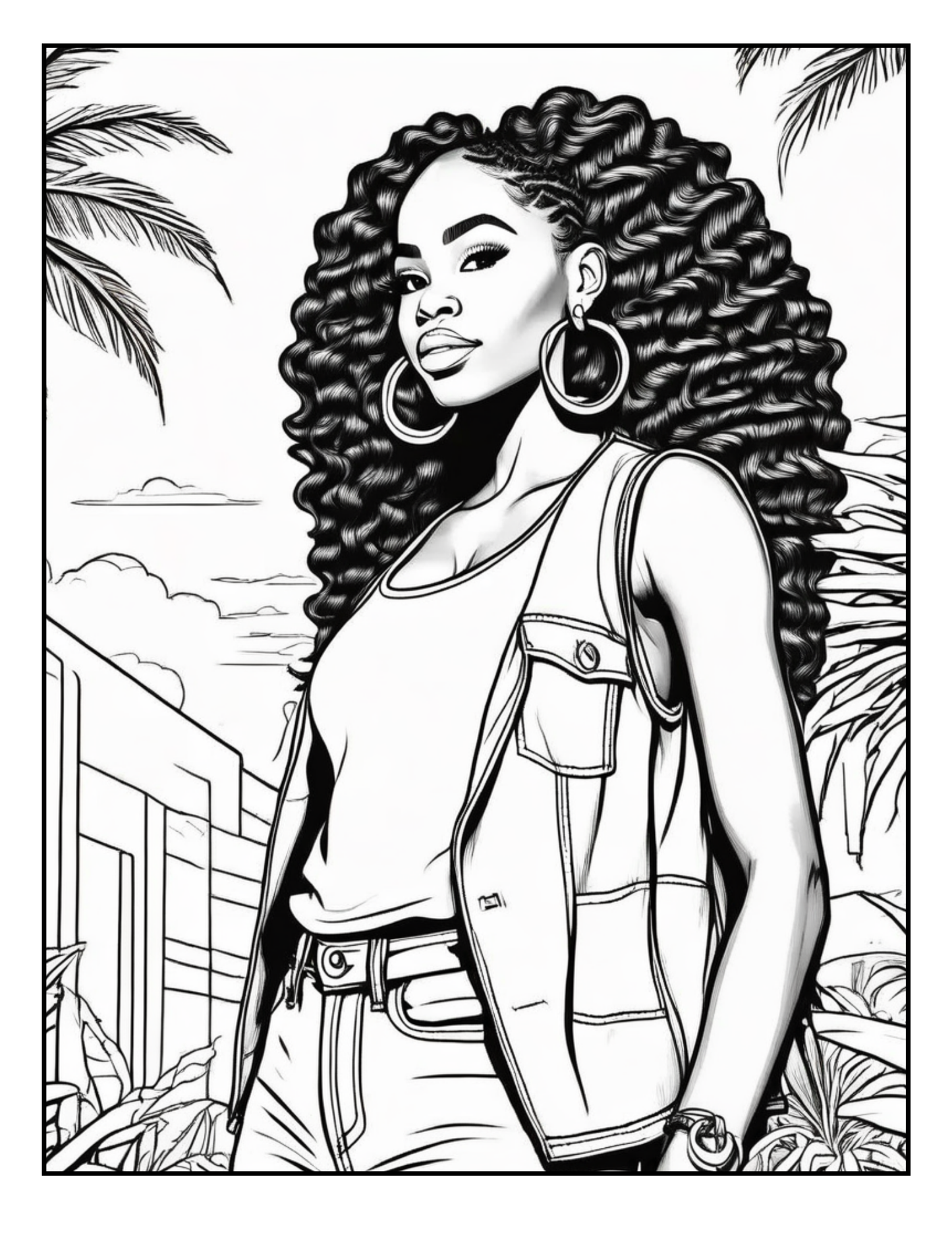 Black Women Summer Vibes Coloring Pages | Melanin Beauty, Afro Hairstyles, Swimsuits & Sun | Fun Digital Download for Relaxation