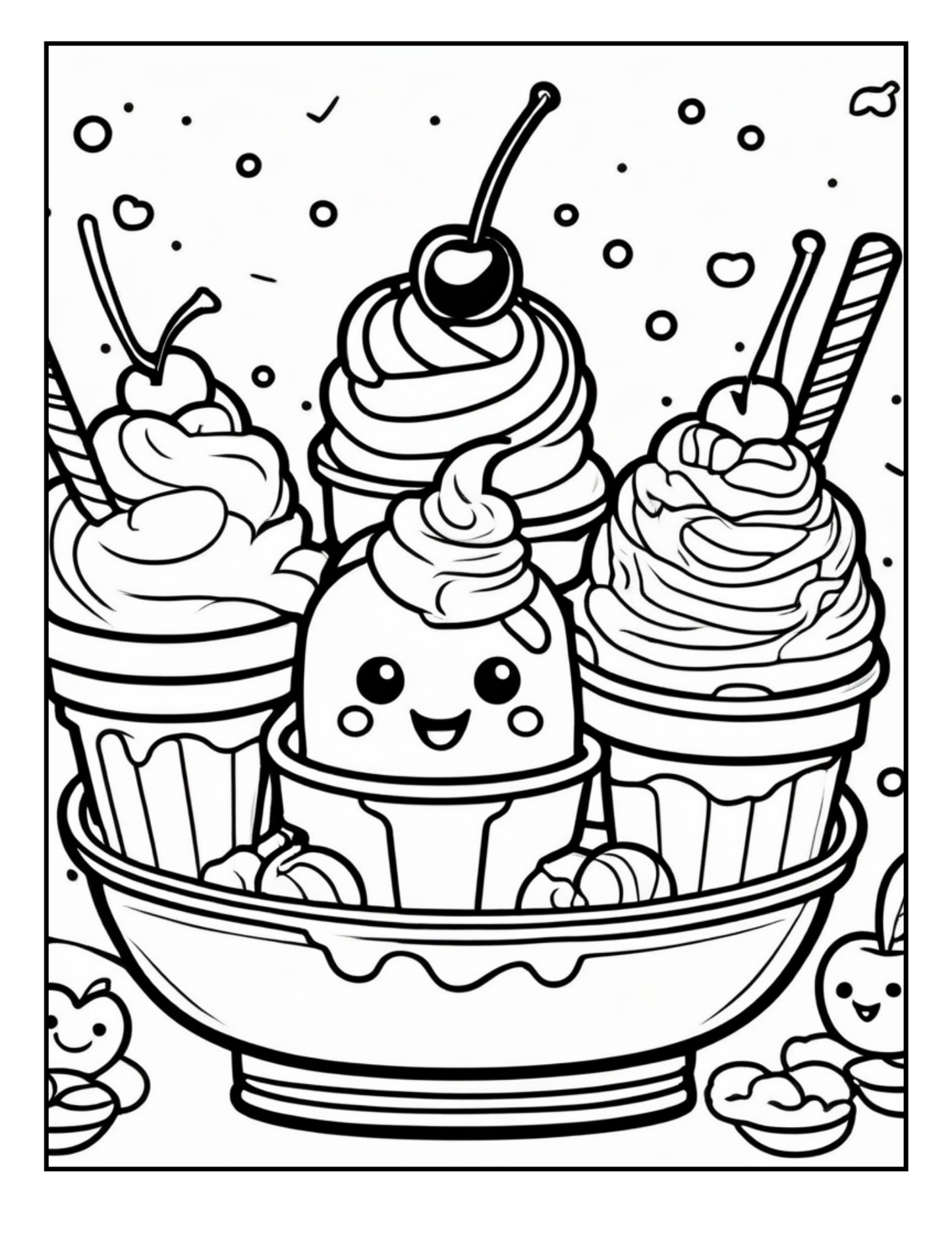 Sweet Treats: Kawaii Styled Dessert Coloring Book| Kawaii| Cute Kawaii| Dessert| Digital Download| Printable Coloring Pages|