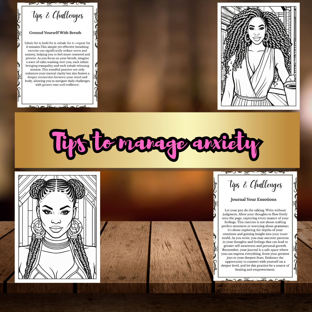 Breathe Queen Anxiety Relief Coloring Book | Black Mental Health | 43-Page Digital Download for Stress Relief