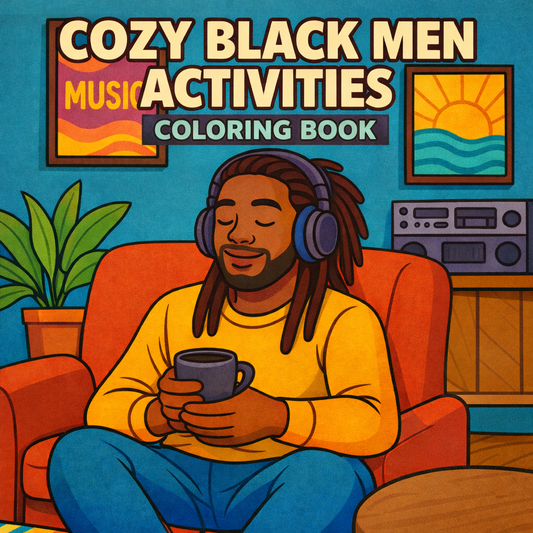 Cozy Black Men Activities Coloring Book A Bold and Easy Coloring Book of Everyday Moments Celebrating Strength, Relaxation, and Joy