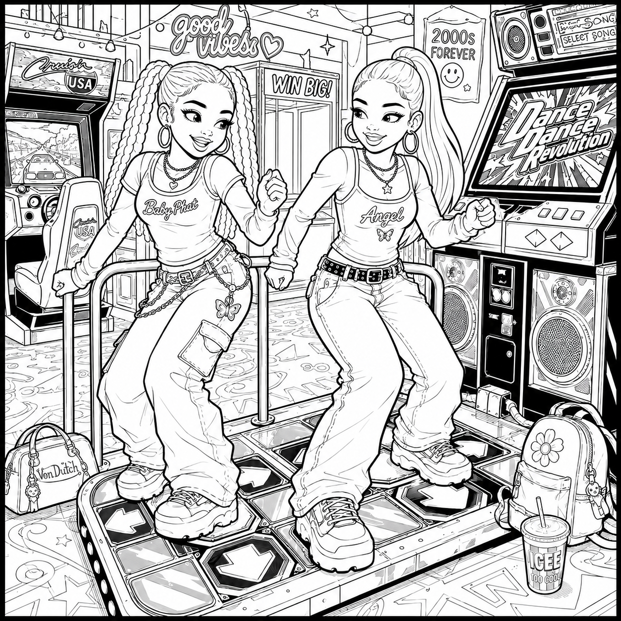 Y2K Nostalgia A Coloring Book of Early-2000s Teen Vibes Featuring Mall Days, Game Nights, Sleepovers & Good Vibes