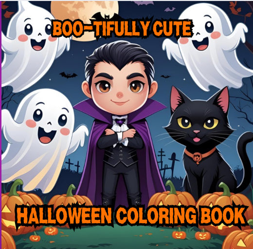 Boo-tifully Cute Halloween Coloring Book: Bold & Easy Coloring Pages, for Kids, Teens & Adults, with Spooky Scenes, Adorable Characters, and Much More, Perfect for Relaxation and Stress Relief