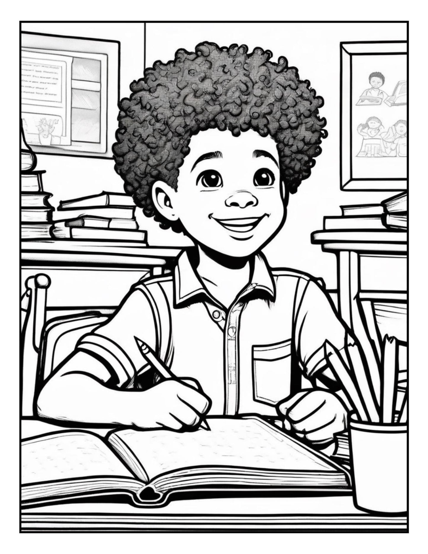 Black Boy Coloring Book| Uplifting Digital Download for Boys| Positive| Empowering| Inspirational| Self-Love|Fun Coloring Pages